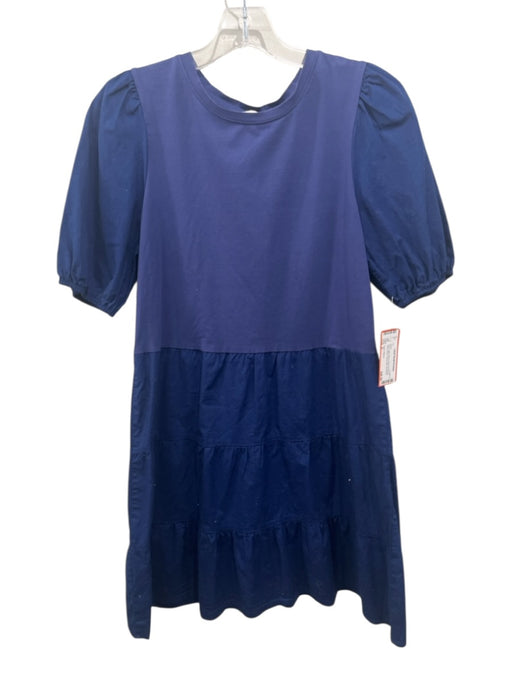 Taylor Tillman Size S Blue Cotton Blend Short Puff Sleeve Fabric Block Dress Blue / S