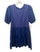 Taylor Tillman Size S Blue Cotton Blend Short Puff Sleeve Fabric Block Dress Blue / S