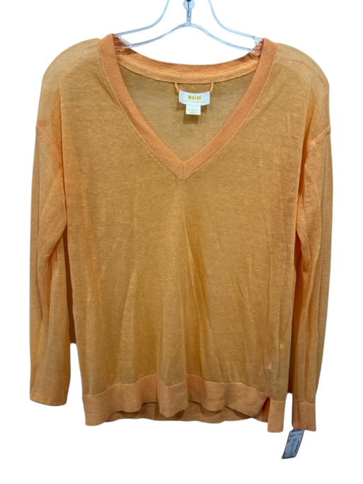 Maeve Size XXS Orange Linen Blend Knit V Neck Sheer Pullover Sweater Orange / XXS
