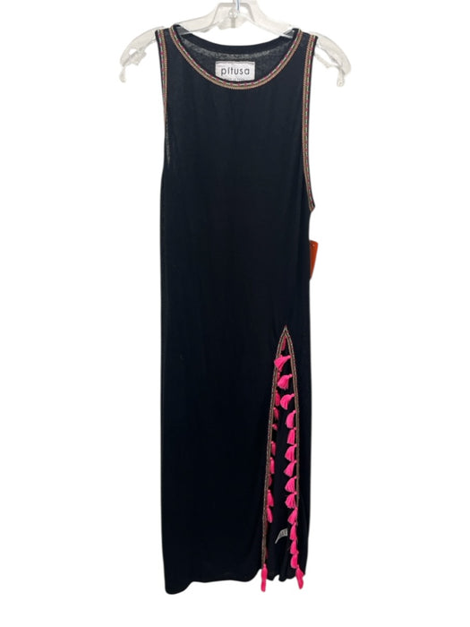 Pitusa Size Petite Black & Multi Polyester Blend Tassel Sleeveless Dress Black & Multi / Petite