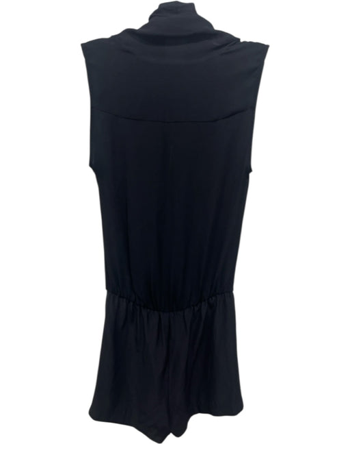 Parker Size XS Black Silk Sleeveless Shawl Collar Wrap Front Mini Romper Black / XS