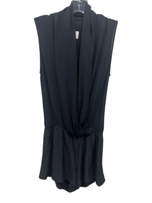 Parker Size XS Black Silk Sleeveless Shawl Collar Wrap Front Mini Romper Black / XS