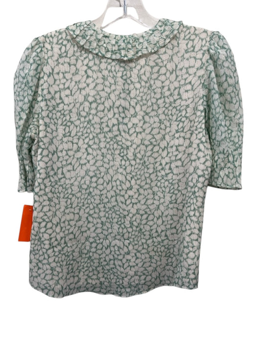 Rebecca Taylor Size 0 White & Green Cotton & Silk Metallic Thread Top White & Green / 0