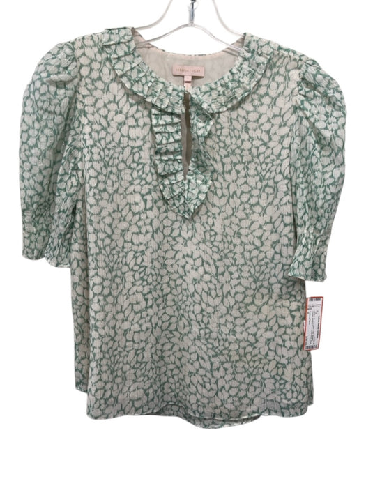 Rebecca Taylor Size 0 White & Green Cotton & Silk Metallic Thread Top White & Green / 0