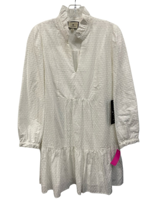 Tuckernuck Size S White Cotton Long Balloon Sleeve Swiss Dot V Neck Dress White / S