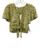 Pilcro Size XS White & Green Linen Blend Floral Mosaic Flutter Sleeve Crop Top White & Green / XS
