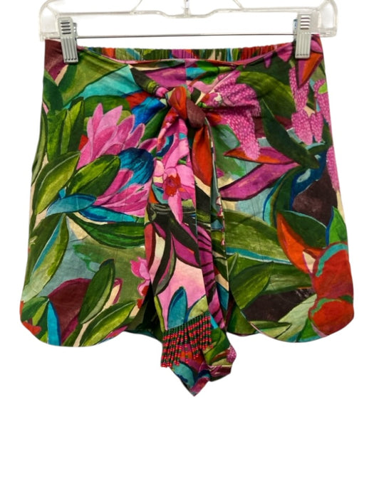 Farm Rio Size XS Green, Purple & Multi Linen Blend Elastic Back Short Set Green, Purple & Multi / XS
