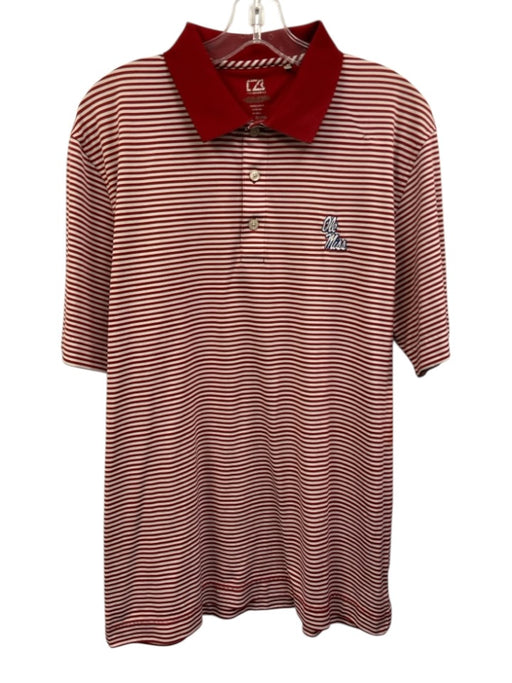 Cutter & Buck Size XL Red & White Synthetic Striped Polo Athleisure Short Sleeve Red & White / XL