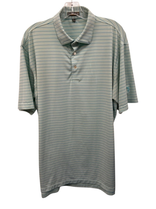 Peter Millar Size L Green & Blue Synthetic Striped Polo Athleisure Short Sleeve Green & Blue / L