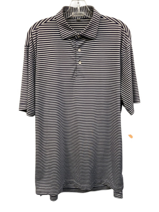 Peter Millar Size M Blue & White Synthetic Striped Polo Athleisure Short Sleeve Blue & White / M