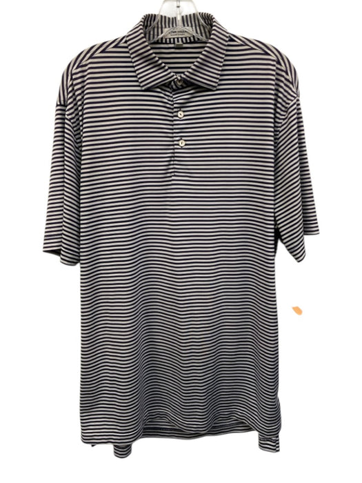 Peter Millar Size M Blue & White Synthetic Striped Polo Athleisure Short Sleeve Blue & White / M