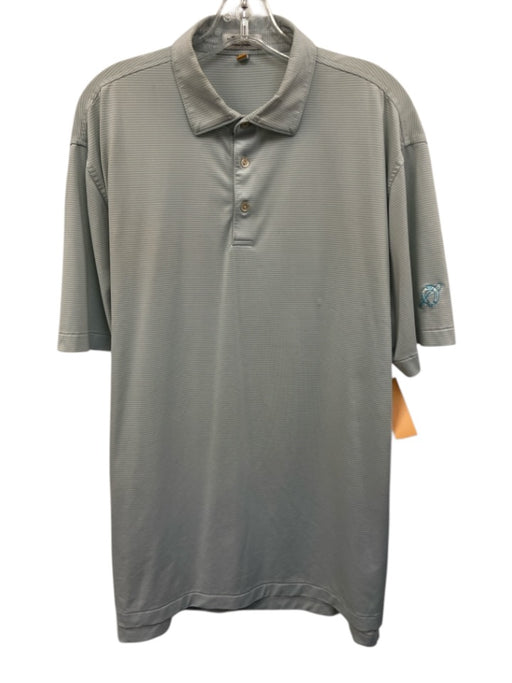 Peter Millar Size L White & Blue Synthetic Striped Polo Athleisure Short Sleeve White & Blue / L