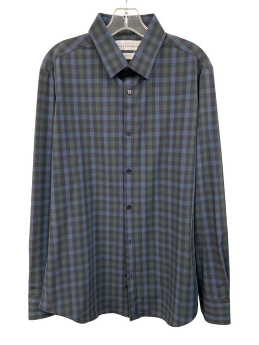 Mizzen + Main Size L Green & Blue Synthetic Plaid Athletic Long Sleeve Shirt Green & Blue / L