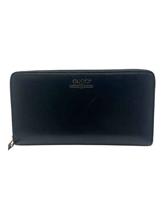 Gucci Black Leather Gold hardware Zip Around Zip Around Continental Wallets Black