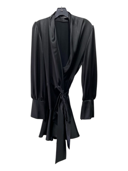 Nonchalant The Label Size M Black Polyester Satin Tie Waist Long Sleeve Dress Black / M