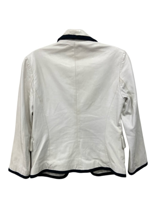 Diane Von Furstenberg Size 2 Cream & Black Leather Open Front Jacket Cream & Black / 2