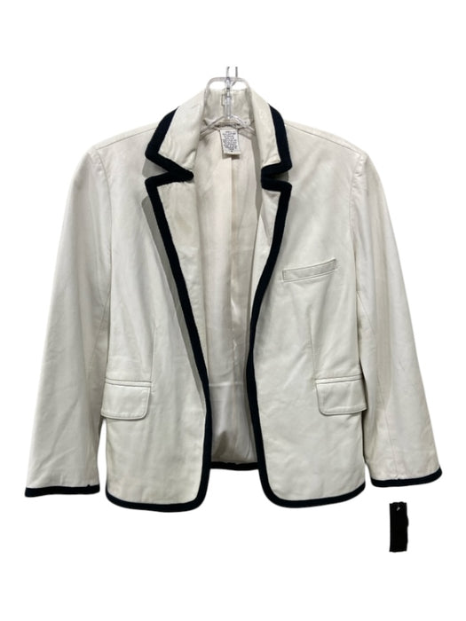 Diane Von Furstenberg Size 2 Cream & Black Leather Open Front Jacket Cream & Black / 2