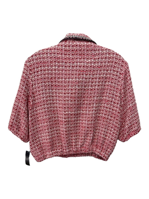 Maje Size 3 Red, Pink & White Cotton Blend Tweed Half Button Collar Top Red, Pink & White / 3