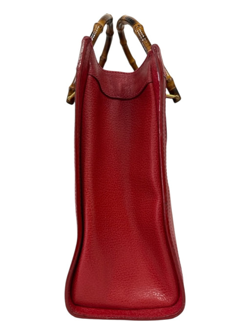 Gucci Red & Brown Leather Bamboo Pebbled Shoulder Strap Square Bag Red & Brown