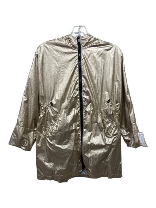 Zara Size 12 Gold Nylon Long Sleeve Shine Zip Up hood Jacket Gold / 12
