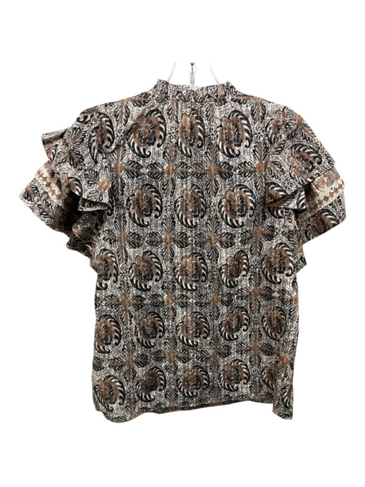 Ulla Johnson Size 8 Brown & Cream Cotton Blend Abstract Floral Top Brown & Cream / 8