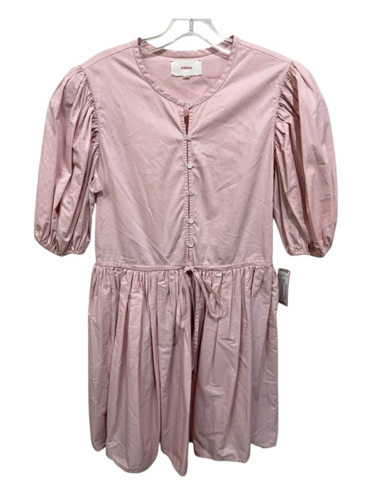 XiRENA Size S Light Pink Cotton Half Button Drawstring Puff Half Sleeve Dress Light Pink / S