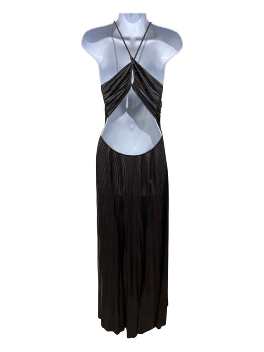 A.L.C. Size 8 Chocolate Brown Coated Accordion Pleat Spaghetti Strap Dress Chocolate Brown / 8