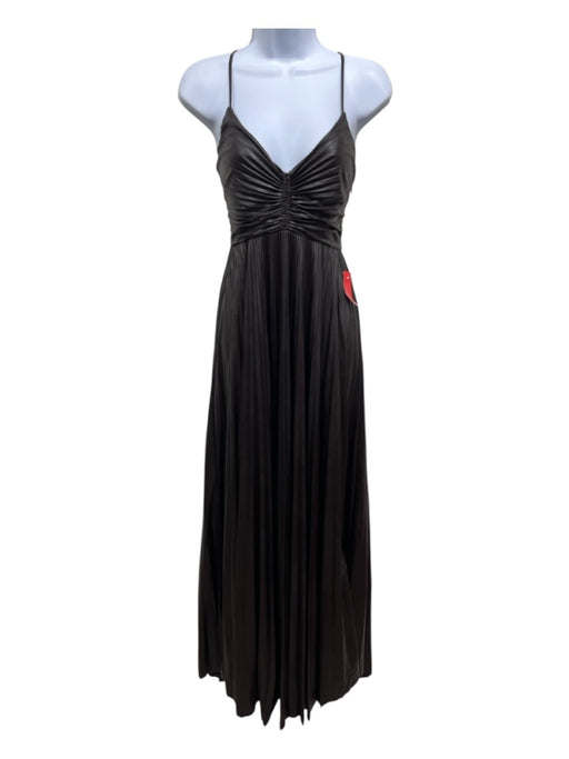 A.L.C. Size 8 Chocolate Brown Coated Accordion Pleat Spaghetti Strap Dress Chocolate Brown / 8