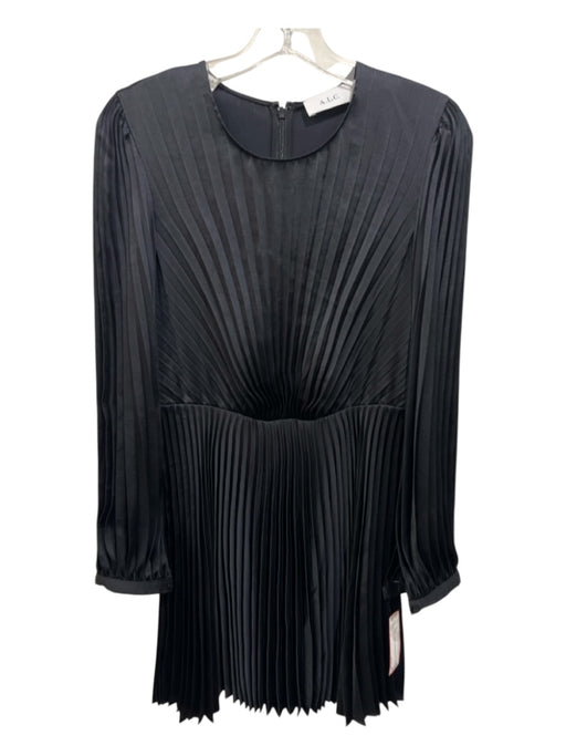 A.L.C. Size 4 Black Polyester Accordion Pleats Long Sleeve Back Zip Dress Black / 4