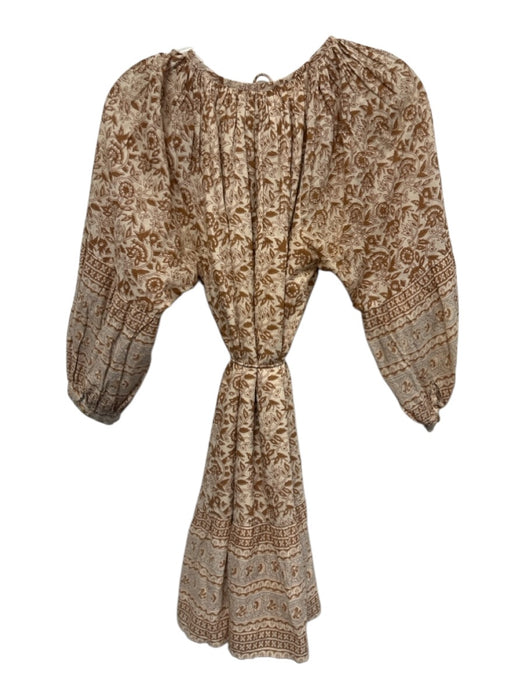 Cleobella Size S Brown & White Cotton Keyhole Front Printed Mini Tie Waist Dress Brown & White / S