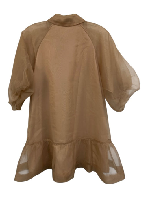 Simkhai Size XS Brown Polyester Patch Pocket Button Front Mini Puff Sleeve Dress Brown / XS