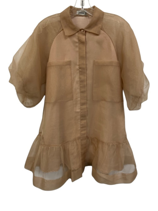Simkhai Size XS Brown Polyester Patch Pocket Button Front Mini Puff Sleeve Dress Brown / XS