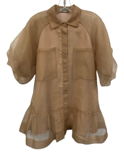 Simkhai Size XS Brown Polyester Patch Pocket Button Front Mini Puff Sleeve Dress Brown / XS