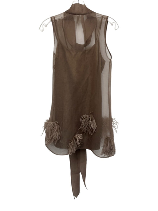Staud Size XS Taupe Polyester Slip Included Feather Embellished Sleeveless Dress Taupe / XS
