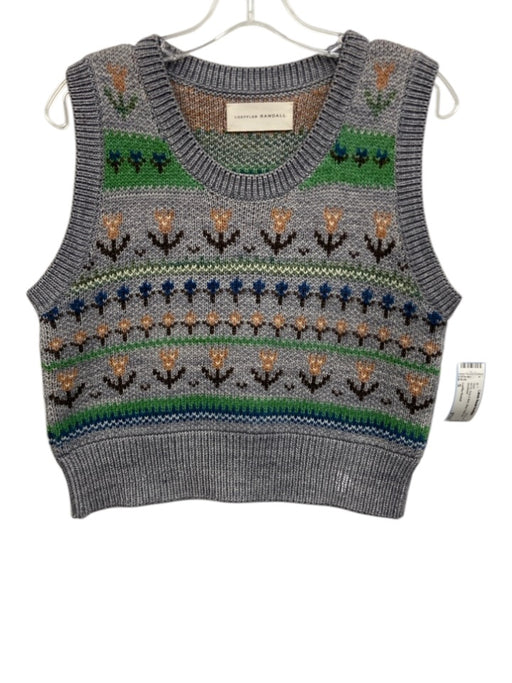 Loeffler Randall Size S Grey & Multi Wool Floral Knit Vest Grey & Multi / S