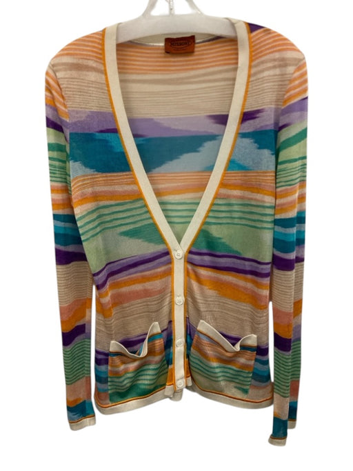 Missoni Size 44 Orange, Teal & Multi No Fabric Tag Button Front Cardigan Orange, Teal & Multi / 44