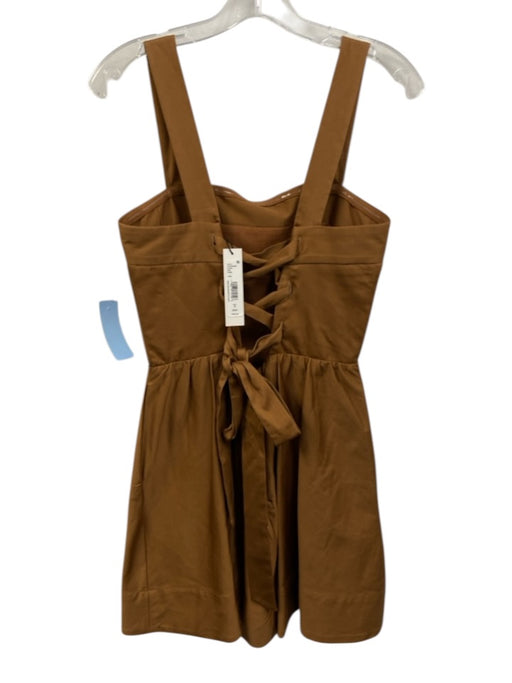 Alice + Olivia Size 8 Brown Cotton Blend Square Neck Straps Pockets Dress Brown / 8