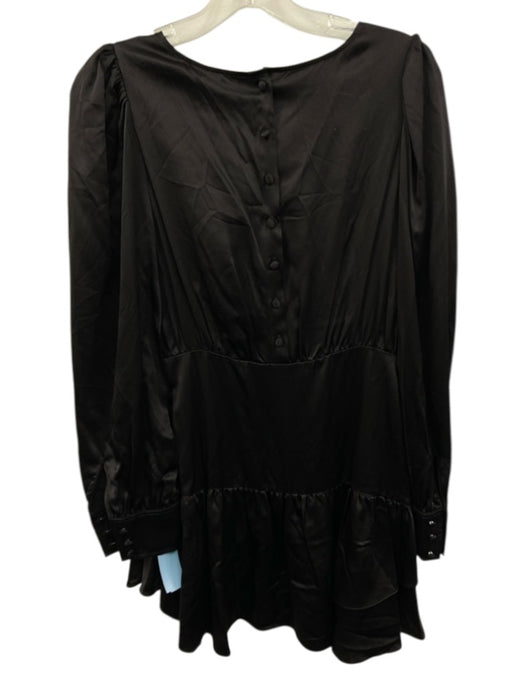 Loveshackfancy Size 4 Black Silk Button Back Long Sleeve Mini Dress Black / 4