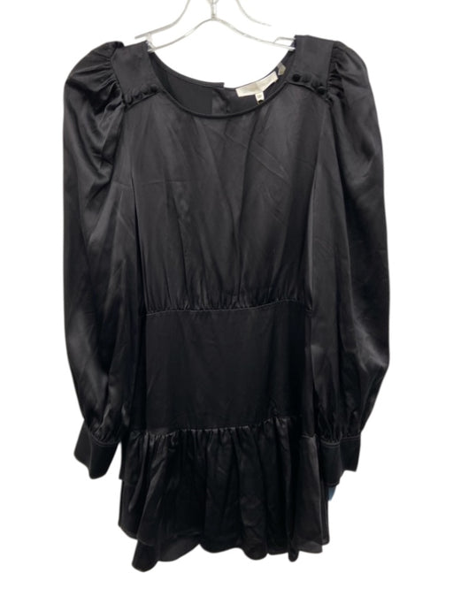 Loveshackfancy Size 4 Black Silk Button Back Long Sleeve Mini Dress Black / 4