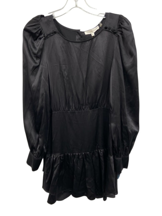 Loveshackfancy Size 4 Black Silk Button Back Long Sleeve Mini Dress Black / 4