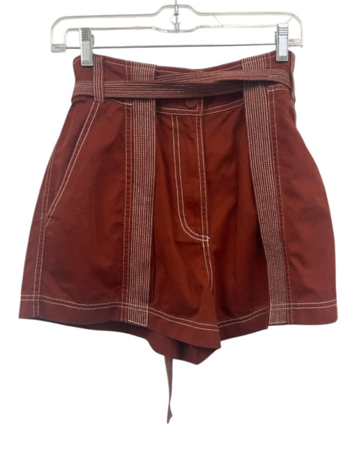 Ulla Johnson Size 6 Burnt Orange Cotton Tie Belt Contrast Stitch Shorts Burnt Orange / 6