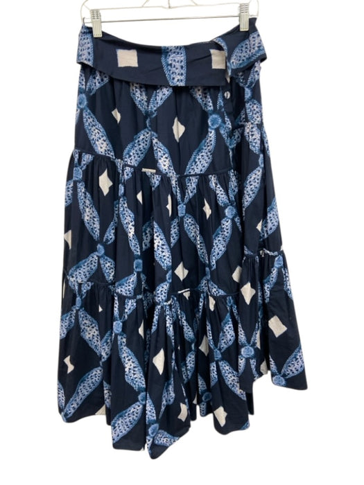 Ulla Johnson Size Est S Navy & Blue Cotton Printed Button & Hook Maxi Skirt Navy & Blue / Est S