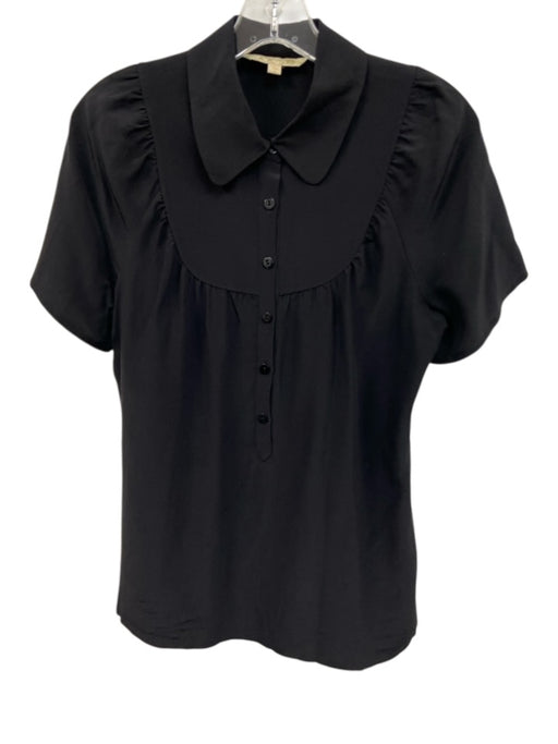 Joe's Size S Black Silk Cap Sleeve Button Front Collar Top Black / S