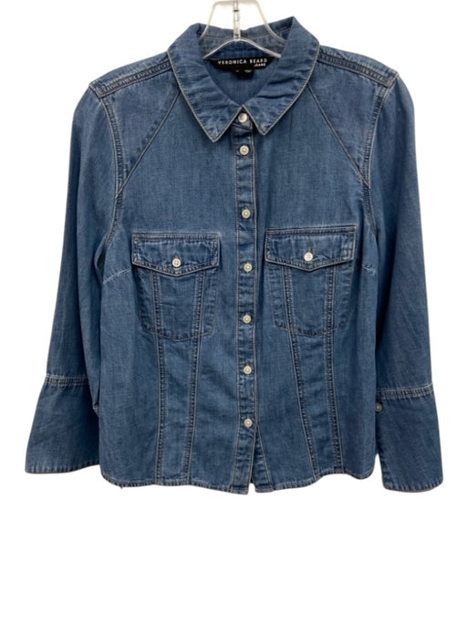 Veronica Beard Jeans Size M Blue Wash Cotton Button Front Collared Jacket Blue Wash / M