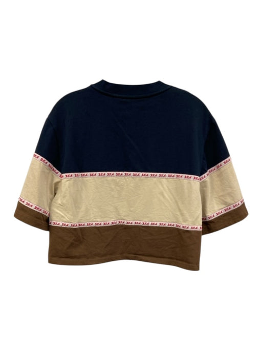 Sea New York Size M Navy, Cream & Brown Cotton Embroidered V Neck Top Navy, Cream & Brown / M