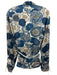 Zara Size M Blue & Cream polyester satin Tie Waist Floral Button Down Pant Set Blue & Cream / M
