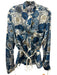 Zara Size M Blue & Cream polyester satin Tie Waist Floral Button Down Pant Set Blue & Cream / M