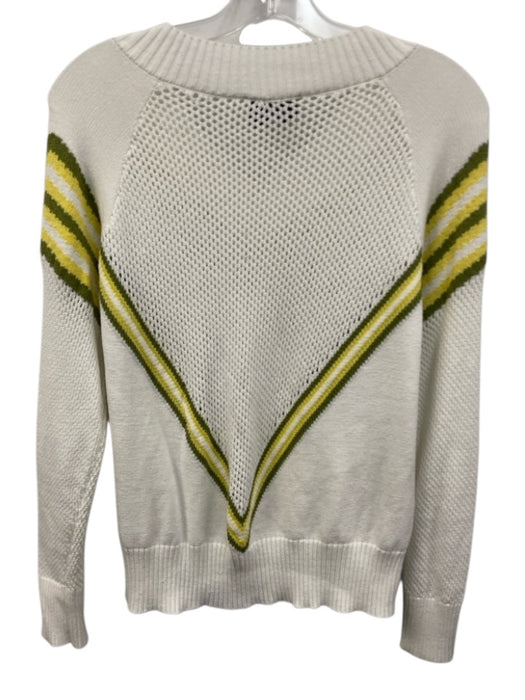 Tuckernuck Size M White, Green, Yellow Viscose & Polyester V Neck Stripe Sweater White, Green, Yellow / M