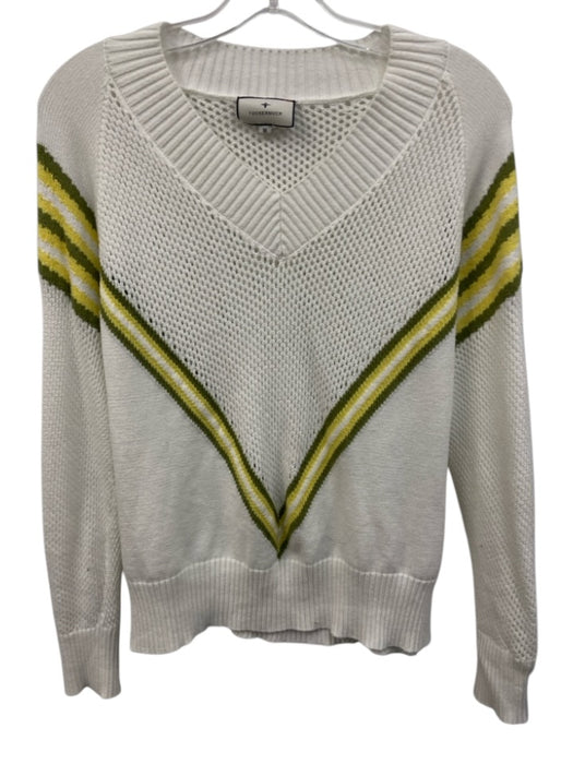 Tuckernuck Size M White, Green, Yellow Viscose & Polyester V Neck Stripe Sweater White, Green, Yellow / M