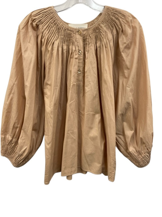 Loeffler Randall Size S Beige Cotton Pintuck Bib Front 1/4 Button Top Beige / S